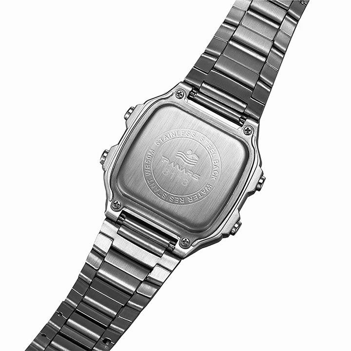 Digital Watch Luminous Men's Watch Led Watches Stainless Steel Belt Strap Business Watches Square Watches Countdown Sport Watches Life Waterproof Electronic Wristwatch for Men Gift