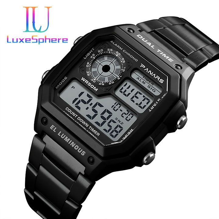 Digital Watch Luminous Men's Watch Led Watches Stainless Steel Belt Strap Business Watches Square Watches Countdown Sport Watches Life Waterproof Electronic Wristwatch for Men Gift