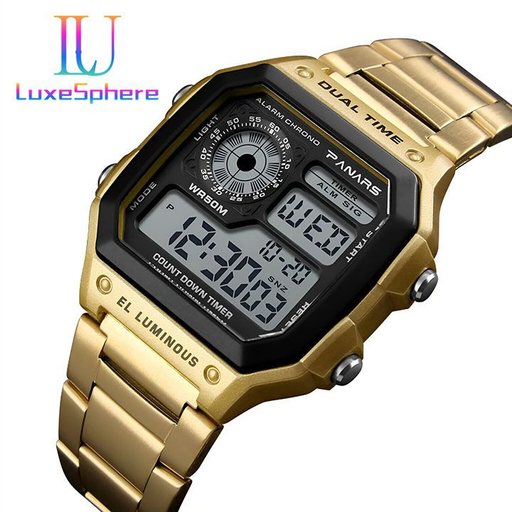 Digital Watch Luminous Men's Watch Led Watches Stainless Steel Belt Strap Business Watches Square Watches Countdown Sport Watches Life Waterproof Electronic Wristwatch for Men Gift
