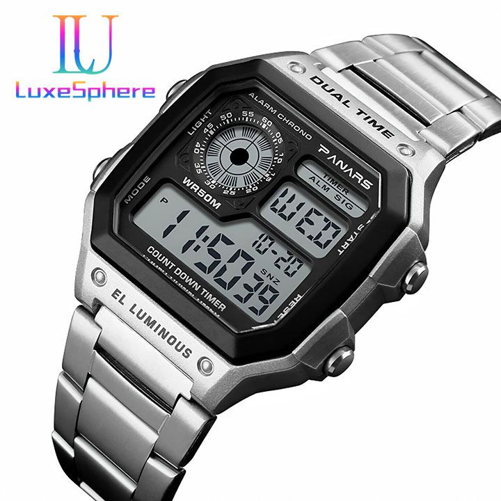 Digital Watch Luminous Men's Watch Led Watches Stainless Steel Belt Strap Business Watches Square Watches Countdown Sport Watches Life Waterproof Electronic Wristwatch for Men Gift