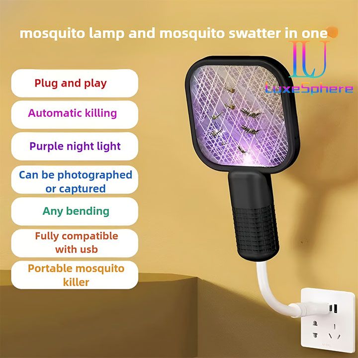 Electric Mosquito Killer 5 Layer Security Net Portable USB Interface Electric Fly Swatter UV Light Bug Zapper Fly Killer Insect Racket Portable Pest Control  for Home Outdoor Camping