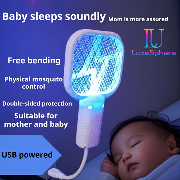 Electric Mosquito Killer 5 Layer Security Net Portable USB Interface Electric Fly Swatter UV Light Bug Zapper Fly Killer Insect Racket Portable Pest Control  for Home Outdoor Camping