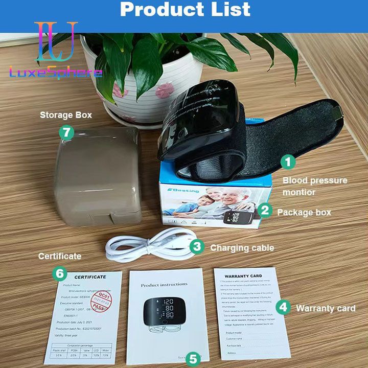 Blood Pressure Machine Digital Wrist Blood Pressure Monitors Automatic Voice Tonometer Heart Rate Monitor Smart Touch LCD Screen Charge Sphygmomanometer Health Monitors