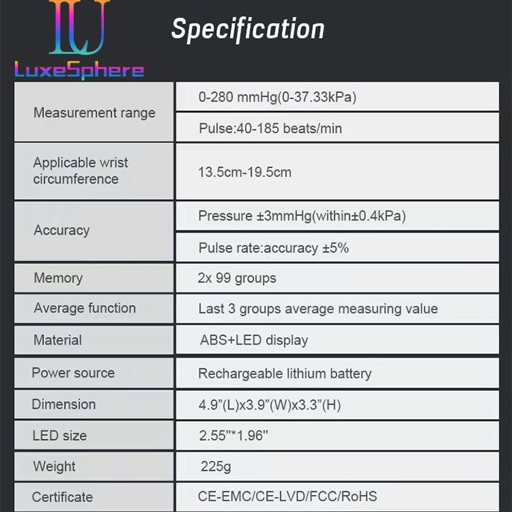 Blood Pressure Machine Digital Wrist Blood Pressure Monitors Automatic Voice Tonometer Heart Rate Monitor Smart Touch LCD Screen Charge Sphygmomanometer Health Monitors