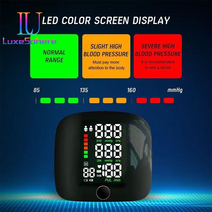 Blood Pressure Machine Digital Wrist Blood Pressure Monitors Automatic Voice Tonometer Heart Rate Monitor Smart Touch LCD Screen Charge Sphygmomanometer Health Monitors