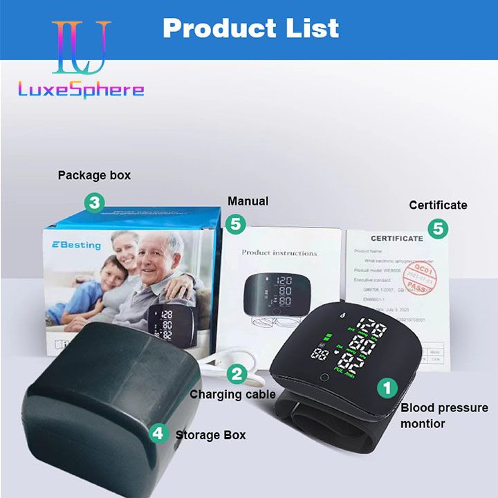 Blood Pressure Machine Digital Wrist Blood Pressure Monitors Automatic Voice Tonometer Heart Rate Monitor Smart Touch LCD Screen Charge Sphygmomanometer Health Monitors