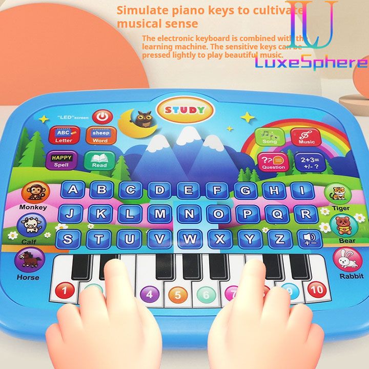 Kids Early Learning Education Tablet Toy, Age 3+ Literacy Math Music Learning, Doubles as Electronic Keyboard, Birthday Christmas Gift