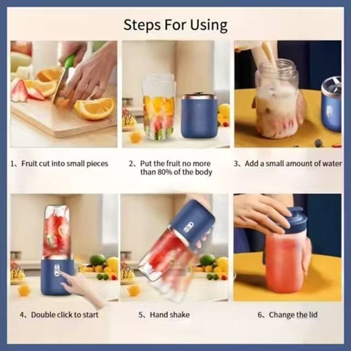 Personal Blender Multifunction Usb Fruit Mixers Juicers Portable Electric Juicer Blender Fruit Juicer Cup Food Milkshake Juice Maker USB Rechargeable with 6 Blades Sports Outdoors Electric Blender