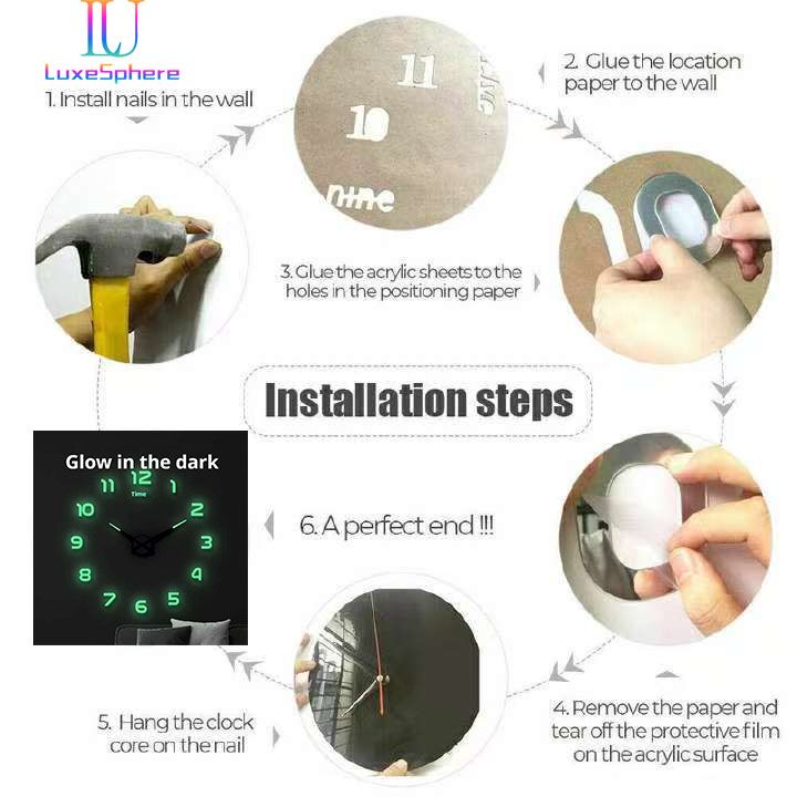 Creative Minimalist Glowing Clock No-drill Frameless Silent Hanging Clock Living Room Bedroom Wall Sticker Decoration Clock Wall Clock High Home Clocks  3D Mirror Wall Clocks DIY Sticker Modern Mirror