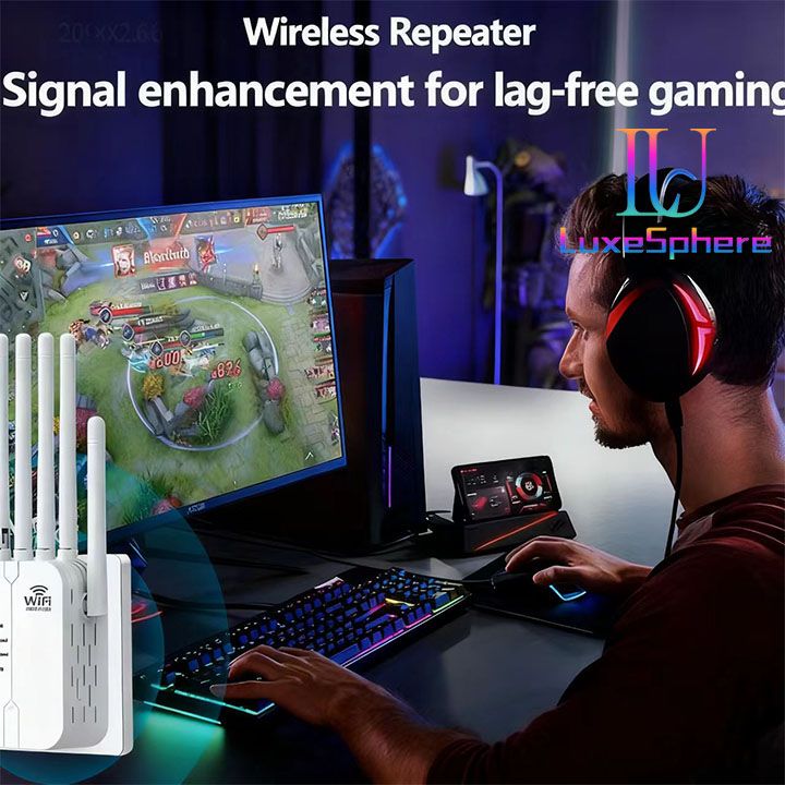 300Mbps Wireless WiFi Repeater Booster, WiFi Extender Signal Booster,WiFi Extender,WiFi Repeater with Ethernet Port, 6 Antennas 360°, Coverage up to 11000 Sq. Ft. for 35+ Devices Home WiFi Repeater