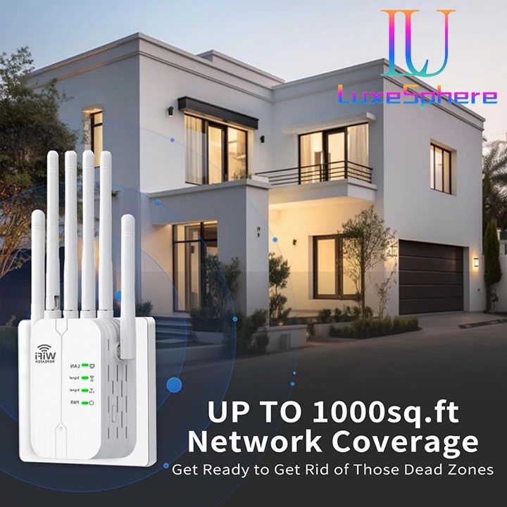 300Mbps Wireless WiFi Repeater Booster, WiFi Extender Signal Booster,WiFi Extender,WiFi Repeater with Ethernet Port, 6 Antennas 360°, Coverage up to 11000 Sq. Ft. for 35+ Devices Home WiFi Repeater
