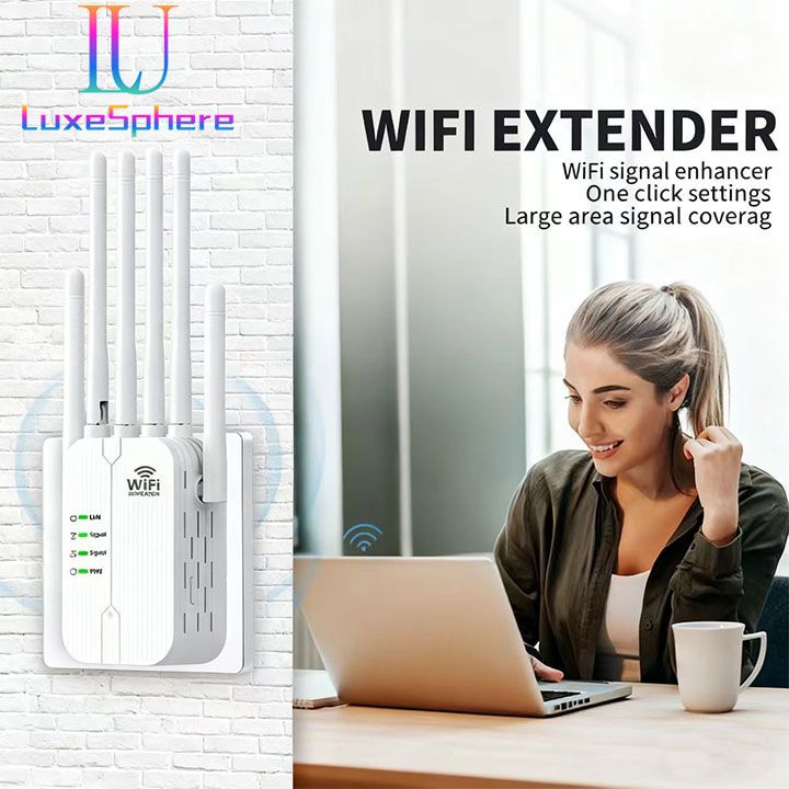 300Mbps Wireless WiFi Repeater Booster, WiFi Extender Signal Booster,WiFi Extender,WiFi Repeater with Ethernet Port, 6 Antennas 360°, Coverage up to 11000 Sq. Ft. for 35+ Devices Home WiFi Repeater