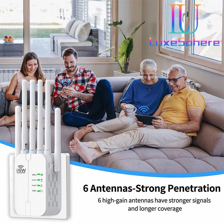 300Mbps Wireless WiFi Repeater Booster, WiFi Extender Signal Booster,WiFi Extender,WiFi Repeater with Ethernet Port, 6 Antennas 360°, Coverage up to 11000 Sq. Ft. for 35+ Devices Home WiFi Repeater