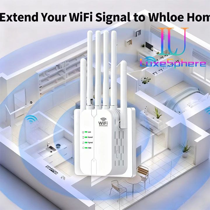 300Mbps Wireless WiFi Repeater Booster, WiFi Extender Signal Booster,WiFi Extender,WiFi Repeater with Ethernet Port, 6 Antennas 360°, Coverage up to 11000 Sq. Ft. for 35+ Devices Home WiFi Repeater