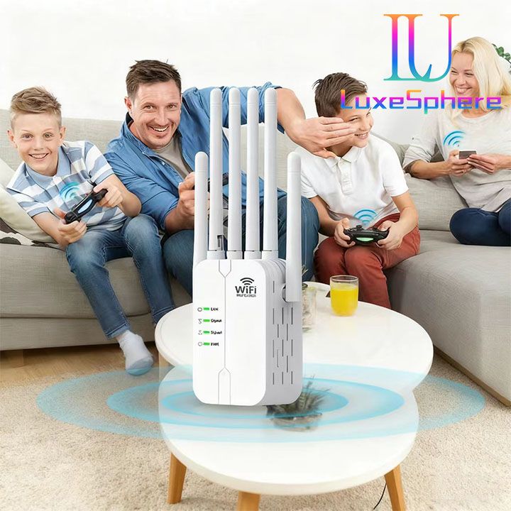 300Mbps Wireless WiFi Repeater Booster, WiFi Extender Signal Booster,WiFi Extender,WiFi Repeater with Ethernet Port, 6 Antennas 360°, Coverage up to 11000 Sq. Ft. for 35+ Devices Home WiFi Repeater