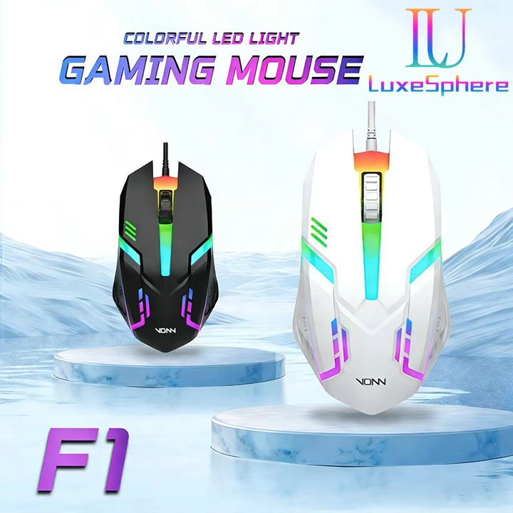 F1 Wired 3 Keys Mouse Colorful Lighting Gaming and Office For Microsoft Windows and Apple IOS System