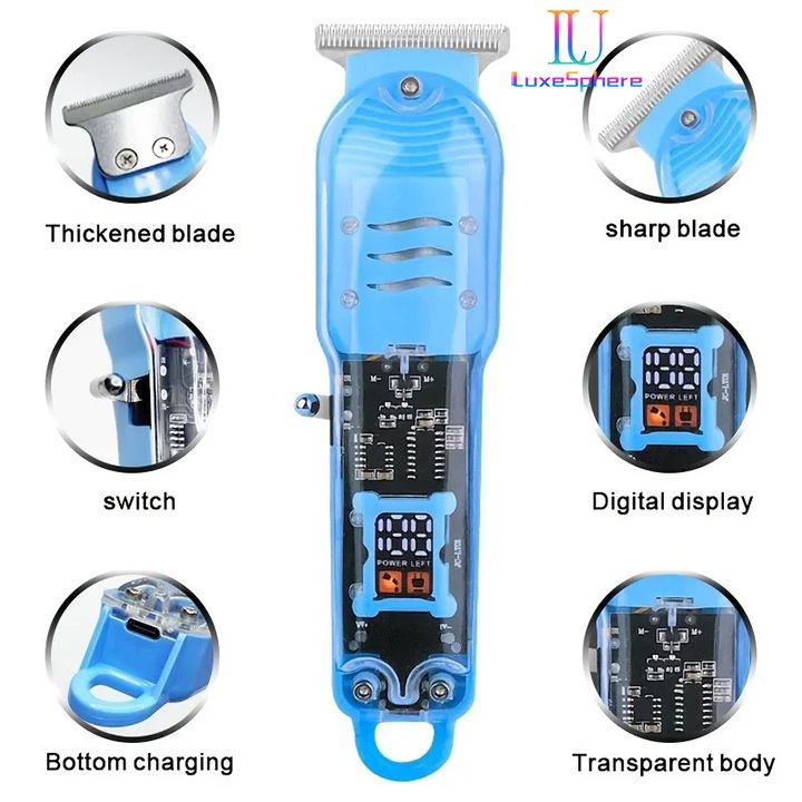 Transparent Body Electric Hair Clipper Professional Trimmer USB Rechargeable Hair Cutting Machine For Men Holiday Gift For Him