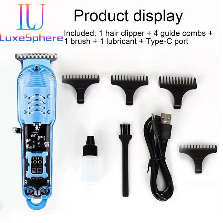 Transparent Body Electric Hair Clipper Professional Trimmer USB Rechargeable Hair Cutting Machine For Men Holiday Gift For Him