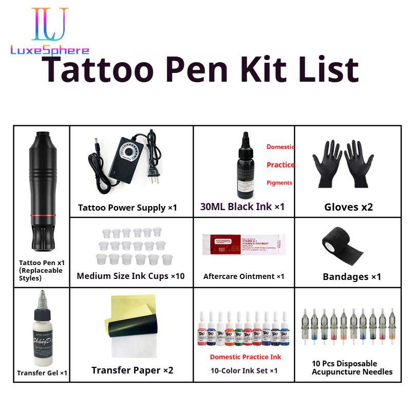 Tattoo Kits Professional Tattoo Pen Kit Rotary ,Tattoo Machine With Tattoo Power Supply, Ink, Gloves , Cartridge Needles Tattoo Kit For Body, Suitable for Beginners, Professionals, Tangent-line Foggin