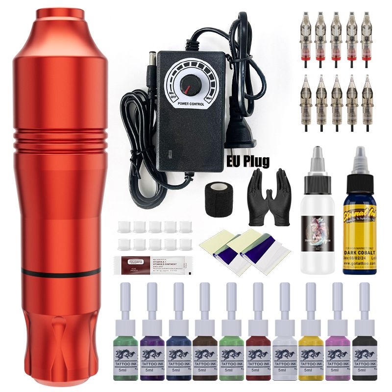 Tattoo Kits Professional Tattoo Pen Kit Rotary ,Tattoo Machine With Tattoo Power Supply, Ink, Gloves , Cartridge Needles Tattoo Kit For Body, Suitable for Beginners, Professionals, Tangent-line Foggin