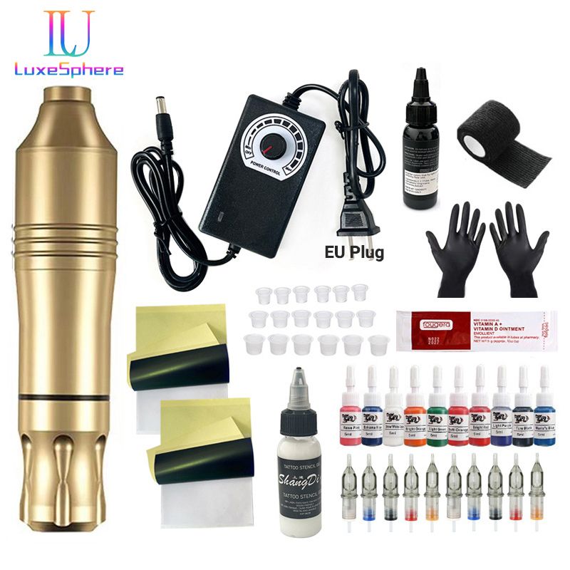 Tattoo Kits Professional Tattoo Pen Kit Rotary ,Tattoo Machine With Tattoo Power Supply, Ink, Gloves , Cartridge Needles Tattoo Kit For Body, Suitable for Beginners, Professionals, Tangent-line Foggin