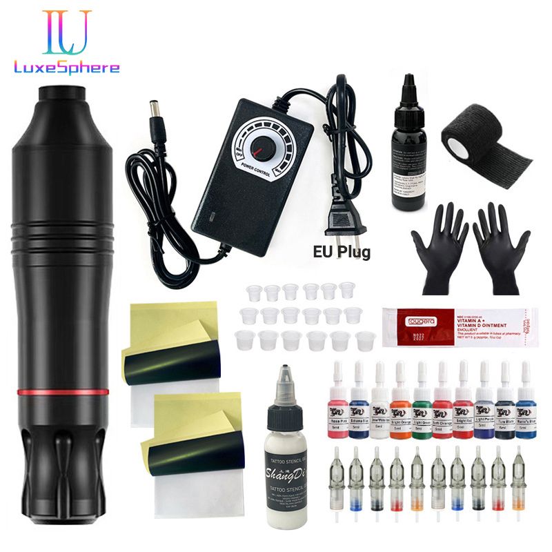 Tattoo Kits Professional Tattoo Pen Kit Rotary ,Tattoo Machine With Tattoo Power Supply, Ink, Gloves , Cartridge Needles Tattoo Kit For Body, Suitable for Beginners, Professionals, Tangent-line Foggin