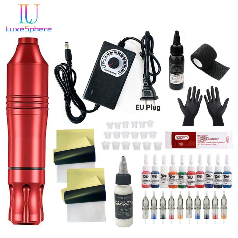 Tattoo Kits Professional Tattoo Pen Kit Rotary ,Tattoo Machine With Tattoo Power Supply, Ink, Gloves , Cartridge Needles Tattoo Kit For Body, Suitable for Beginners, Professionals, Tangent-line Foggin