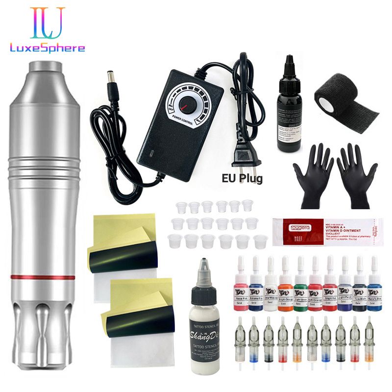 Tattoo Kits Professional Tattoo Pen Kit Rotary ,Tattoo Machine With Tattoo Power Supply, Ink, Gloves , Cartridge Needles Tattoo Kit For Body, Suitable for Beginners, Professionals, Tangent-line Foggin