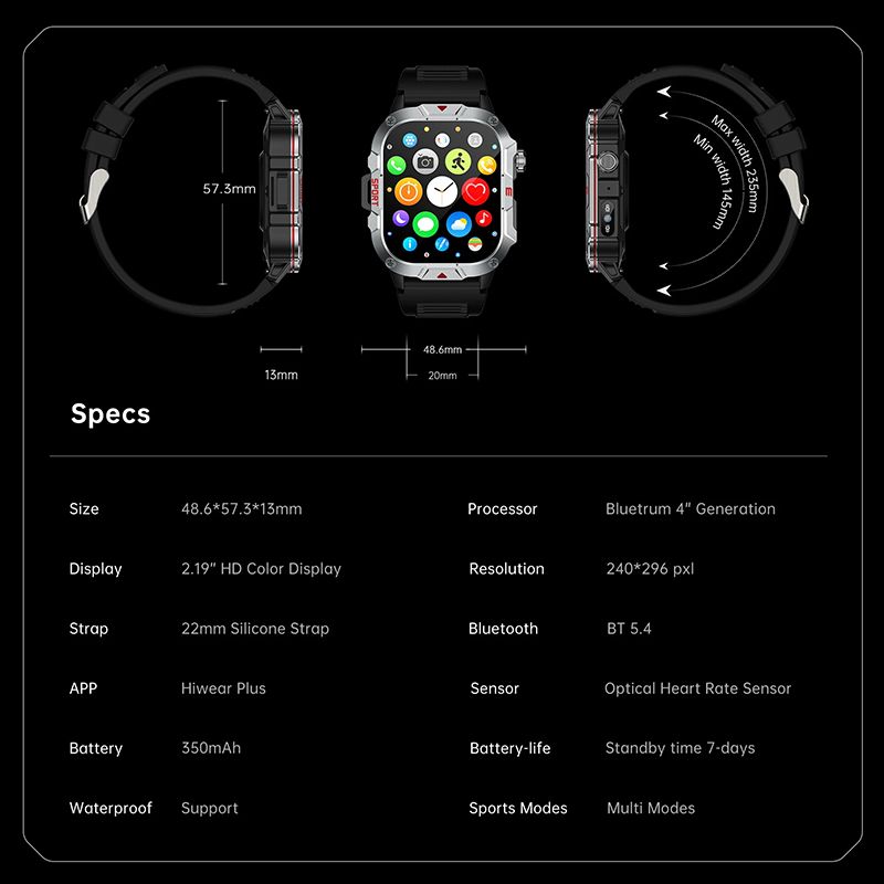 Military Smartwatches Outdoor Sports Smartwatch Fitness Tracker Health Monitor Smart Watch With LED Flashlight 2.01 Ultra Big Screen Bluetooth Calls Waterproof Shockproof Dust-Resistant