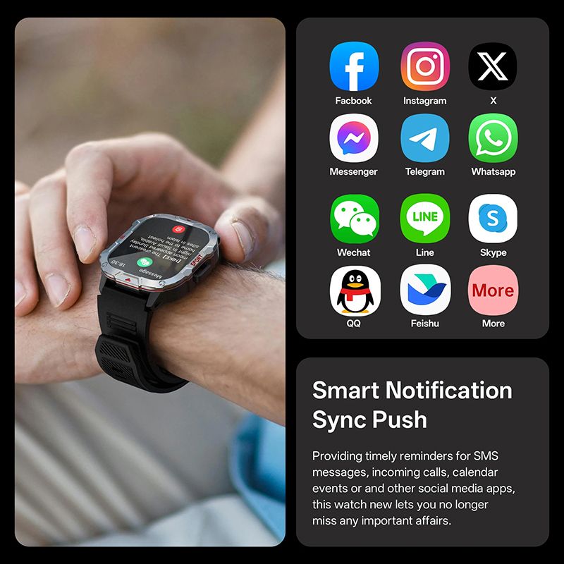 Military Smartwatches Outdoor Sports Smartwatch Fitness Tracker Health Monitor Smart Watch With LED Flashlight 2.01 Ultra Big Screen Bluetooth Calls Waterproof Shockproof Dust-Resistant
