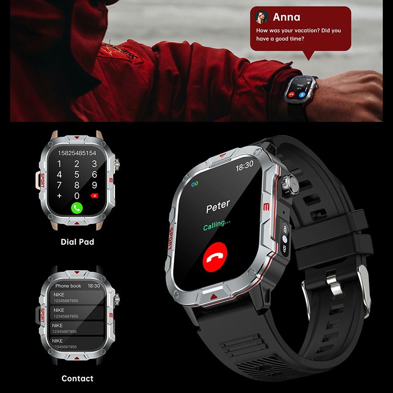 Military Smartwatches Outdoor Sports Smartwatch Fitness Tracker Health Monitor Smart Watch With LED Flashlight 2.01 Ultra Big Screen Bluetooth Calls Waterproof Shockproof Dust-Resistant
