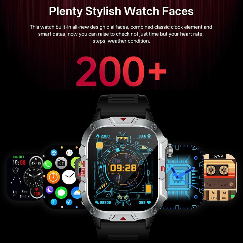 Military Smartwatches Outdoor Sports Smartwatch Fitness Tracker Health Monitor Smart Watch With LED Flashlight 2.01 Ultra Big Screen Bluetooth Calls Waterproof Shockproof Dust-Resistant