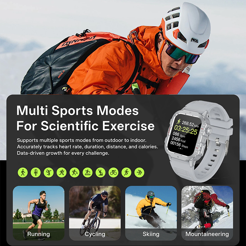 Military Smartwatches Outdoor Sports Smartwatch Fitness Tracker Health Monitor Smart Watch With LED Flashlight 2.01 Ultra Big Screen Bluetooth Calls Waterproof Shockproof Dust-Resistant