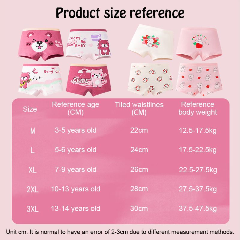 4pieces Baby Girl Children Underwear Cotton Cartoon Printed Boxer Briefs Panties Girl's Underwear High Quaility Breathable Soft Girls Clothing Children Underwear