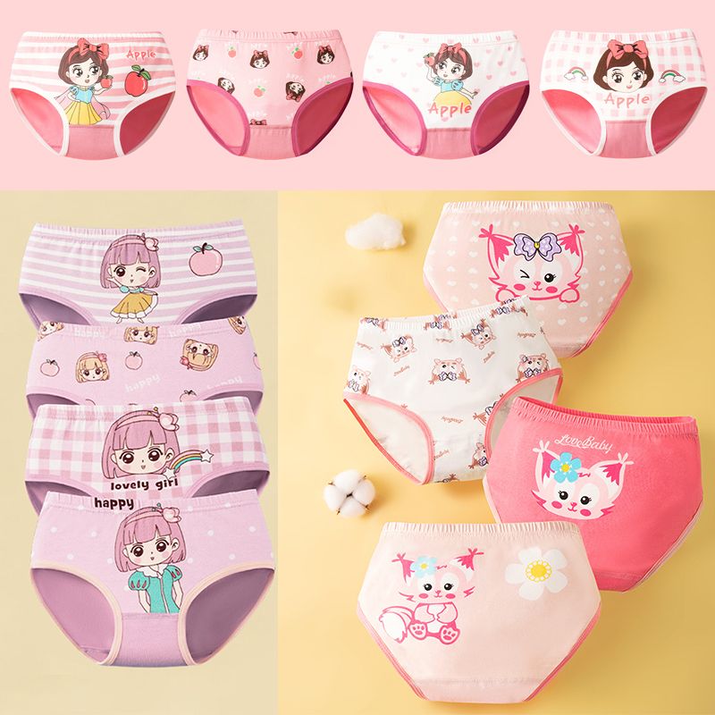 4pcs Girls' Underwear Baby Girl Pure Cotton Cartoon Panties Triangle High Quaility Cartoon Printed Briefs Panties
