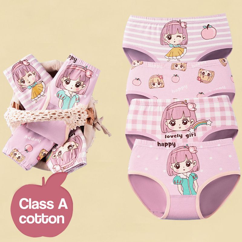 4pcs Girls' Underwear Baby Girl Pure Cotton Cartoon Panties Triangle High Quaility Cartoon Printed Briefs Panties