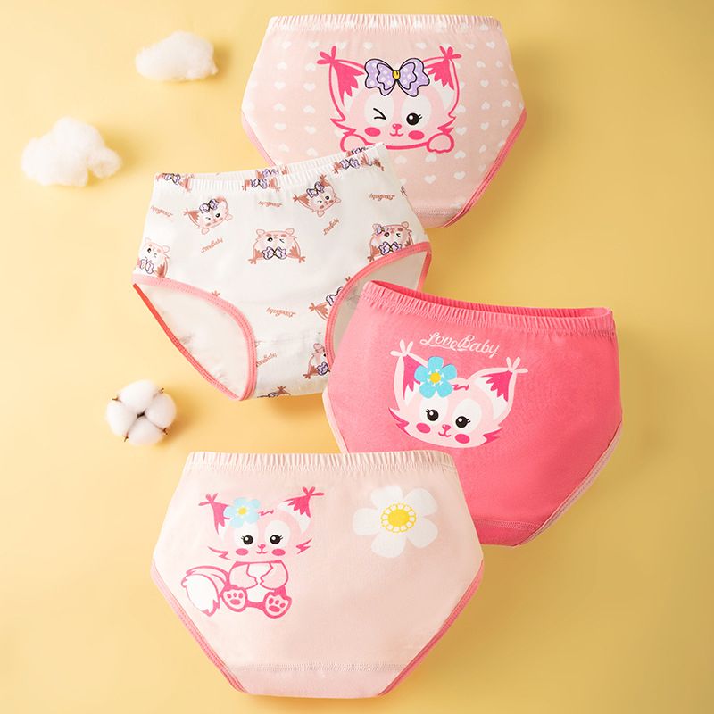 4pcs Girls' Underwear Baby Girl Pure Cotton Cartoon Panties Triangle High Quaility Cartoon Printed Briefs Panties