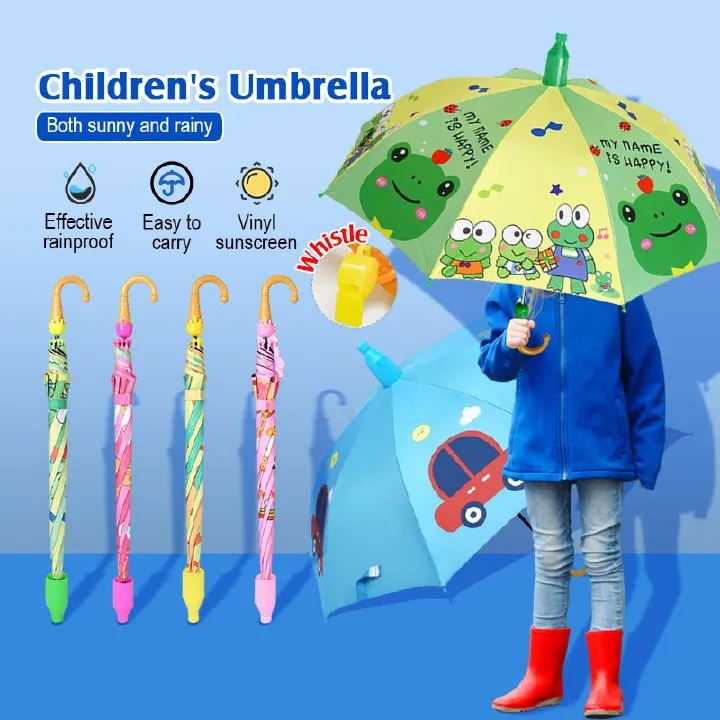 85cm Kid Umbrella Girl Cute Cartoon Design Children's Umbrella with Waterproof Cover and Whistle Kids Handle Umbrella