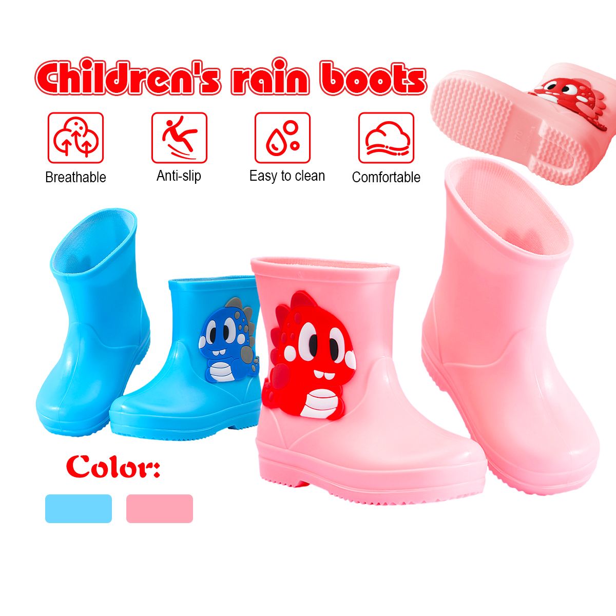Cartoon Rain Boots for Kids Weather Protection Shoes Rainy Shoes Kids Girls and Boys Rainboots Toddler Rubber Shoes Water Shoes