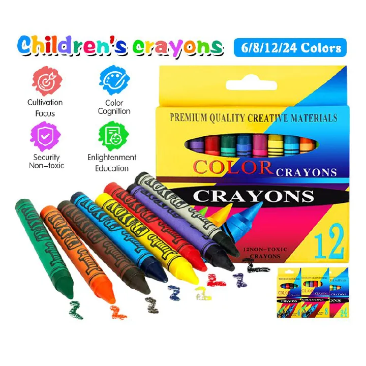 Crayon ( Set of 6/8/12/24 Colors) Pastels Crayon Primary School Student Drawing Tool School Supply Children's Drawing Crayons Washable Graffiti Art Oil Painting Stick