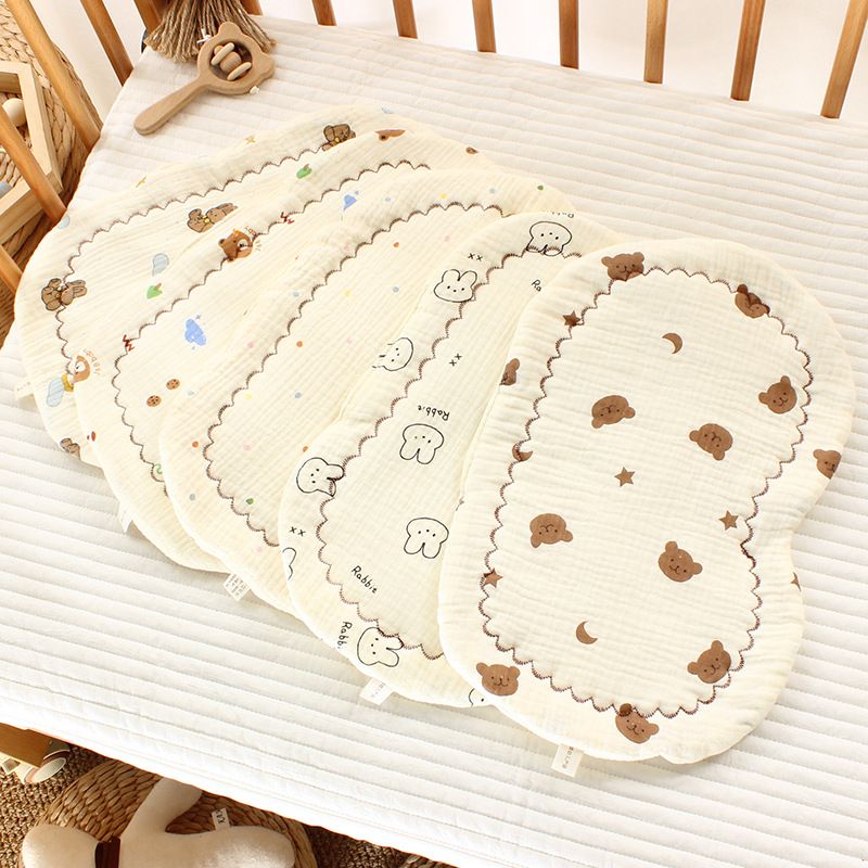 Newborn Baby Gauze Pillow Baby Toddler U-shaped Pure Cotton Pillow Baby Pillowcase Anti Spitting Pad for 0-12 month Baby Cartoon Printed Cushion Pillow