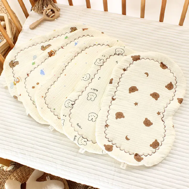 Newborn Baby Gauze Pillow Baby Toddler U-shaped Pure Cotton Pillow Baby Pillowcase Anti Spitting Pad for 0-12 month Baby Cartoon Printed Cushion Pillow
