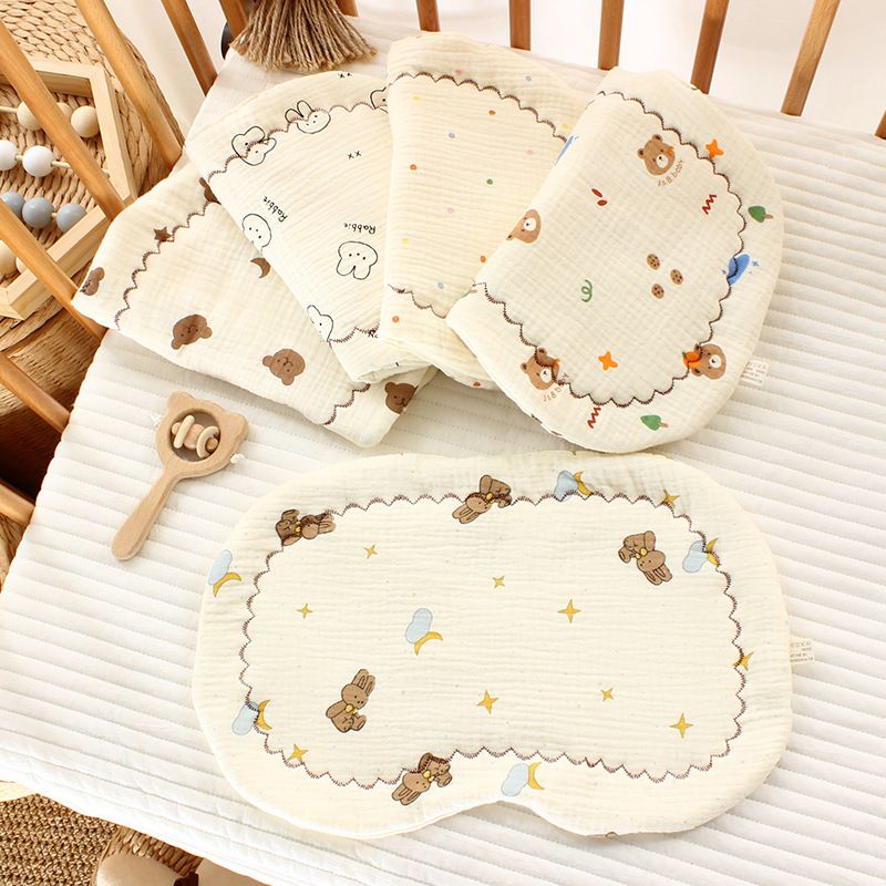 Newborn Baby Gauze Pillow Baby Toddler U-shaped Pure Cotton Pillow Baby Pillowcase Anti Spitting Pad for 0-12 month Baby Cartoon Printed Cushion Pillow