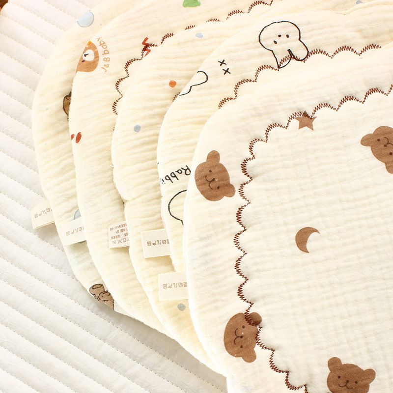 Newborn Baby Gauze Pillow Baby Toddler U-shaped Pure Cotton Pillow Baby Pillowcase Anti Spitting Pad for 0-12 month Baby Cartoon Printed Cushion Pillow