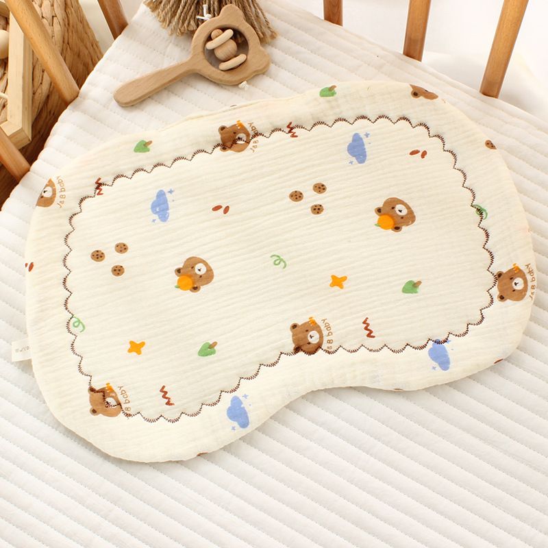 Newborn Baby Gauze Pillow Baby Toddler U-shaped Pure Cotton Pillow Baby Pillowcase Anti Spitting Pad for 0-12 month Baby Cartoon Printed Cushion Pillow