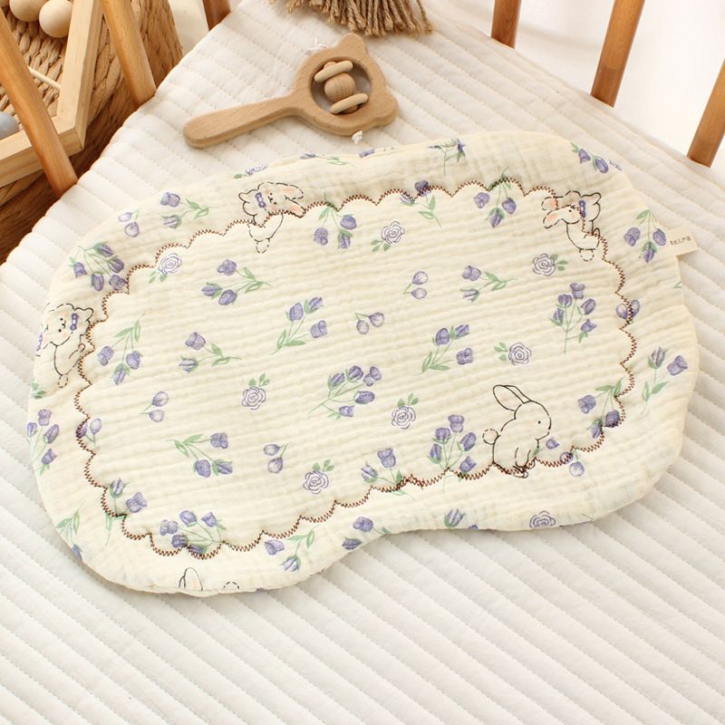 Newborn Baby Gauze Pillow Baby Toddler U-shaped Pure Cotton Pillow Baby Pillowcase Anti Spitting Pad for 0-12 month Baby Cartoon Printed Cushion Pillow