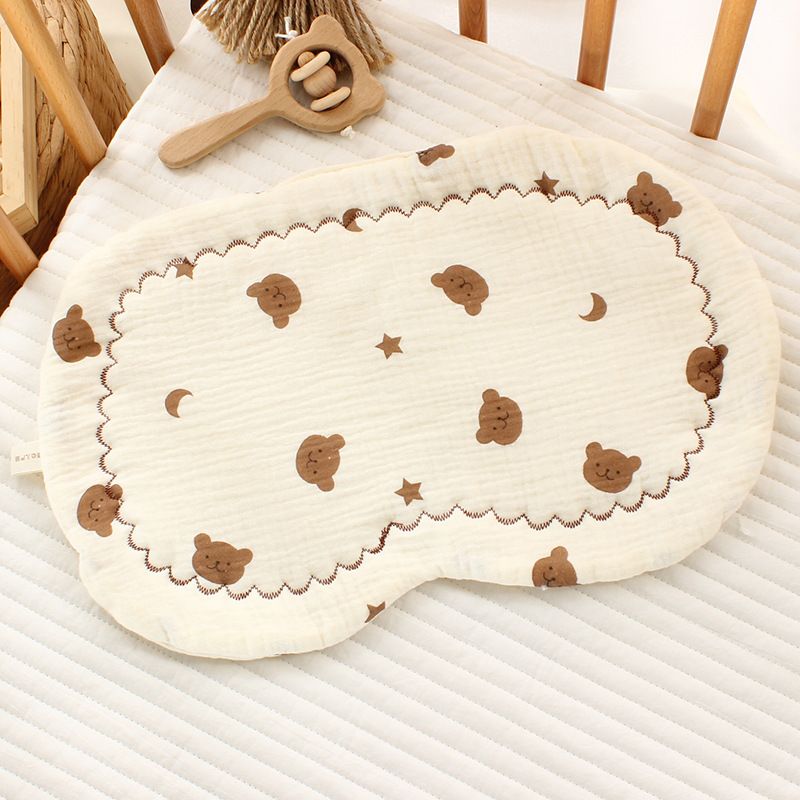 Newborn Baby Gauze Pillow Baby Toddler U-shaped Pure Cotton Pillow Baby Pillowcase Anti Spitting Pad for 0-12 month Baby Cartoon Printed Cushion Pillow