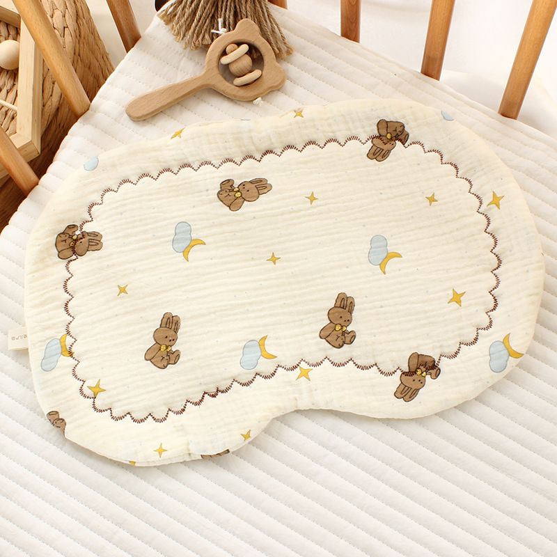 Newborn Baby Gauze Pillow Baby Toddler U-shaped Pure Cotton Pillow Baby Pillowcase Anti Spitting Pad for 0-12 month Baby Cartoon Printed Cushion Pillow