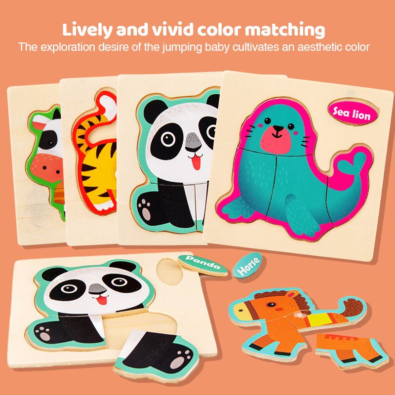 3D Wooden Puzzles Cartoon Animal Jigsaw Toys for Children Kids Education Stereo Wood Puzzles Block Early Educational Brain Teaser Toys