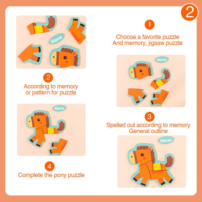 3D Wooden Puzzles Cartoon Animal Jigsaw Toys for Children Kids Education Stereo Wood Puzzles Block Early Educational Brain Teaser Toys
